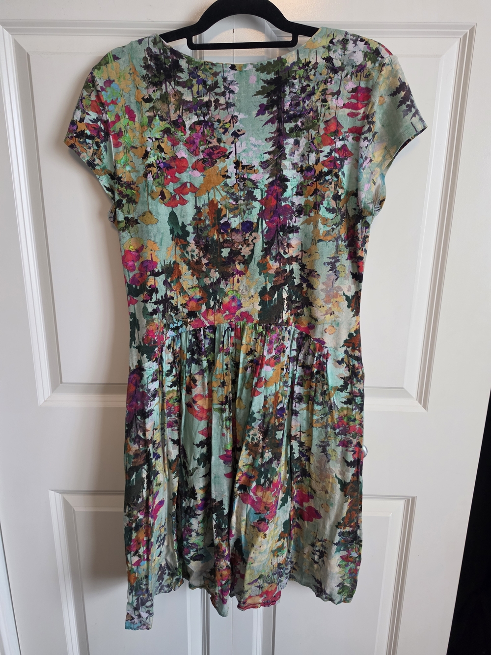 Floral Mint Short-Sleeve Gathered Waist Dress tunic top pockets peruvian connect - Picture 5 of 8